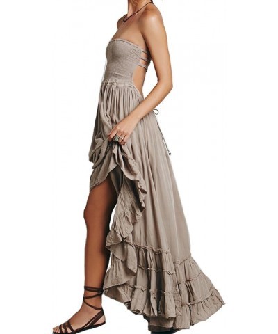 Women's Cotton Sexy Sleeveless Boho Beach Backless Long Bohemian Dress Gray $23.00 Dresses