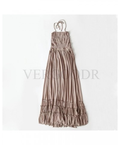 Women's Cotton Sexy Sleeveless Boho Beach Backless Long Bohemian Dress Gray $23.00 Dresses