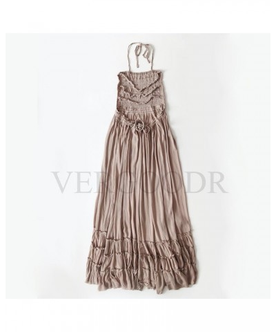 Women's Cotton Sexy Sleeveless Boho Beach Backless Long Bohemian Dress Gray $23.00 Dresses