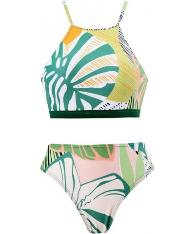 Women's Vintage Floral Print One Piece Swimsuit Ruffle Backless Swimming Suits with Movable Chest Pads Green C $23.52 Swimsuits