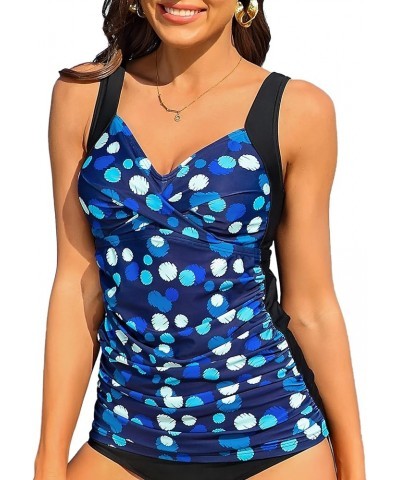 Women Retro Tankini Tops Cross Front V Neck Bathing Suits Top Ruched Removable Padded UPF 50+ Swimwear Navy Floral $14.82 Swi...