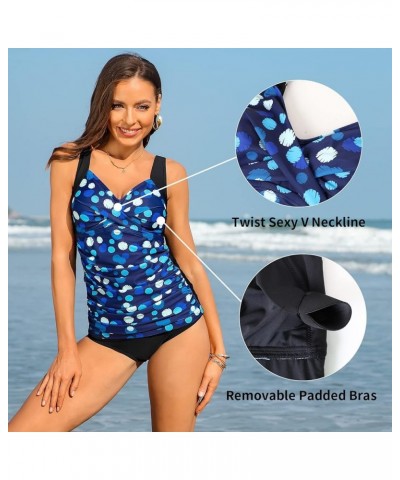 Women Retro Tankini Tops Cross Front V Neck Bathing Suits Top Ruched Removable Padded UPF 50+ Swimwear Navy Floral $14.82 Swi...