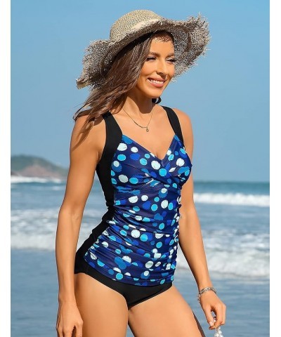 Women Retro Tankini Tops Cross Front V Neck Bathing Suits Top Ruched Removable Padded UPF 50+ Swimwear Navy Floral $14.82 Swi...