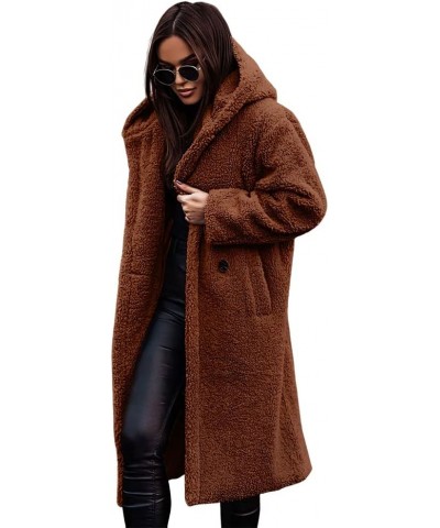 Women Winter Coat Hooded Fuzzy Fleece Warm Button Down Long Warm Outwear Jackets with Pockets Color 6 $28.07 Jackets