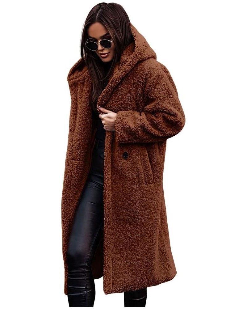 Women Winter Coat Hooded Fuzzy Fleece Warm Button Down Long Warm Outwear Jackets with Pockets Color 6 $28.07 Jackets