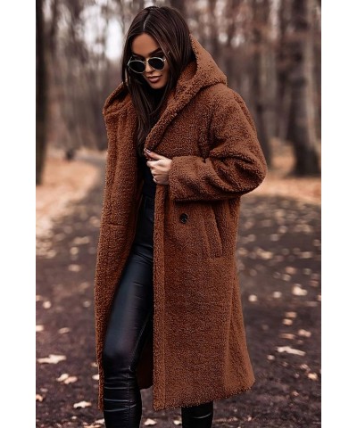 Women Winter Coat Hooded Fuzzy Fleece Warm Button Down Long Warm Outwear Jackets with Pockets Color 6 $28.07 Jackets