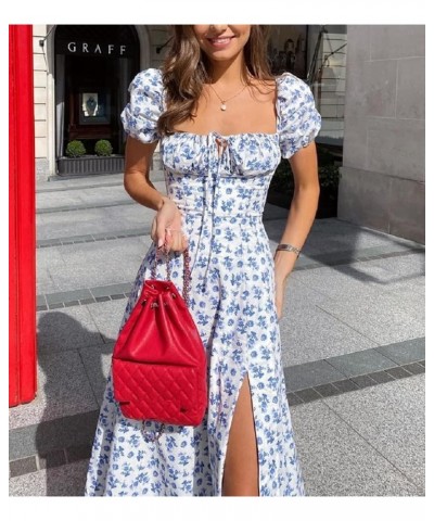 Women Boho Corset Maxi Dress Square Neck Sleeveless Bustier Midi Dress Casual Split Cottagecore A Line Sundress F-puff Sleeve...