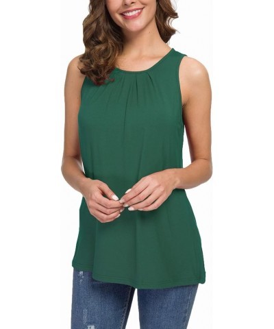 Women's Summer Sleeveless Pleated Back Closure Casual Tank Tops A-07 Dark Green $11.42 Tanks