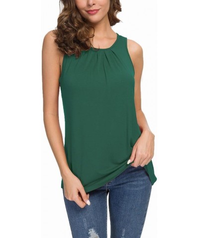 Women's Summer Sleeveless Pleated Back Closure Casual Tank Tops A-07 Dark Green $11.42 Tanks