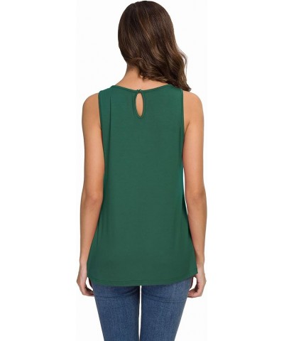 Women's Summer Sleeveless Pleated Back Closure Casual Tank Tops A-07 Dark Green $11.42 Tanks