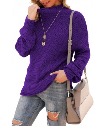 Women's Turtleneck Oversized Sweaters Batwing Long Sleeve Pullover Loose Chunky Knit Jumper Xian Purple $24.01 Sweaters