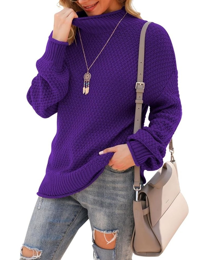 Women's Turtleneck Oversized Sweaters Batwing Long Sleeve Pullover Loose Chunky Knit Jumper Xian Purple $24.01 Sweaters