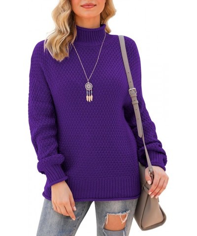 Women's Turtleneck Oversized Sweaters Batwing Long Sleeve Pullover Loose Chunky Knit Jumper Xian Purple $24.01 Sweaters