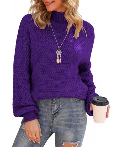 Women's Turtleneck Oversized Sweaters Batwing Long Sleeve Pullover Loose Chunky Knit Jumper Xian Purple $24.01 Sweaters