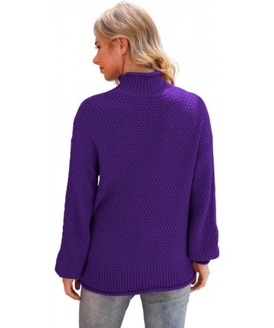 Women's Turtleneck Oversized Sweaters Batwing Long Sleeve Pullover Loose Chunky Knit Jumper Xian Purple $24.01 Sweaters