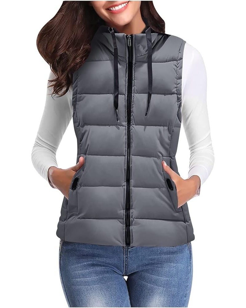 Womens Puffer Vest Warm Women's Puffer Vest with Removable Hood Sleeveless Jacket Full Zip Quilted Down Vest 03grey $14.09 Ja...