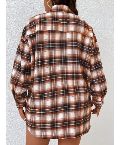 Women's Plus Size Plaid Button Up Blouse Long Sleeve Collar Shirt Oversized Tops Rust Brown $19.27 Blouses