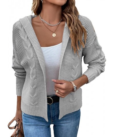 Women Cable Knit Hooded Cardigan Layered Open Front Chunky Knit Sweater Grey $22.16 Sweaters