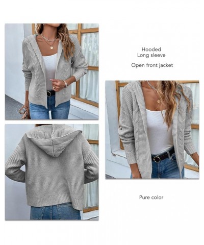 Women Cable Knit Hooded Cardigan Layered Open Front Chunky Knit Sweater Grey $22.16 Sweaters