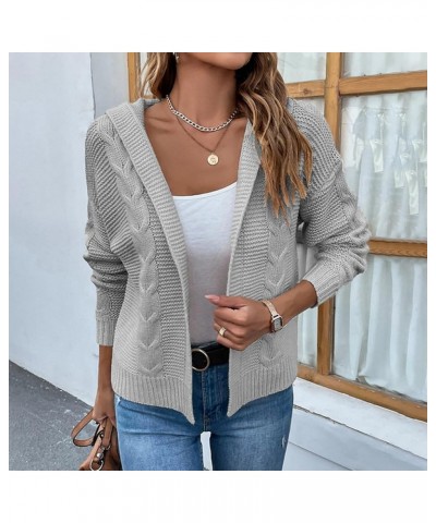 Women Cable Knit Hooded Cardigan Layered Open Front Chunky Knit Sweater Grey $22.16 Sweaters