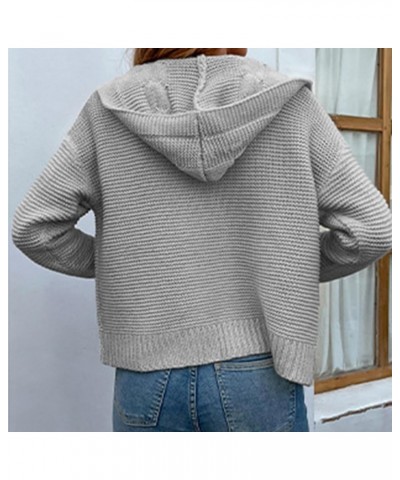 Women Cable Knit Hooded Cardigan Layered Open Front Chunky Knit Sweater Grey $22.16 Sweaters