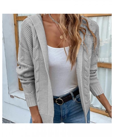 Women Cable Knit Hooded Cardigan Layered Open Front Chunky Knit Sweater Grey $22.16 Sweaters