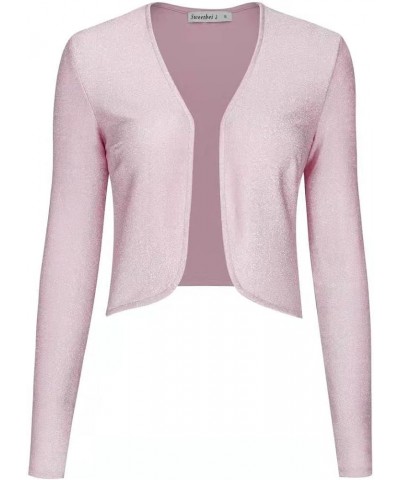 Womens Glitter Sparkle Long Sleeve Shrug Open Bolero Cardigan Pink $9.46 Sweaters