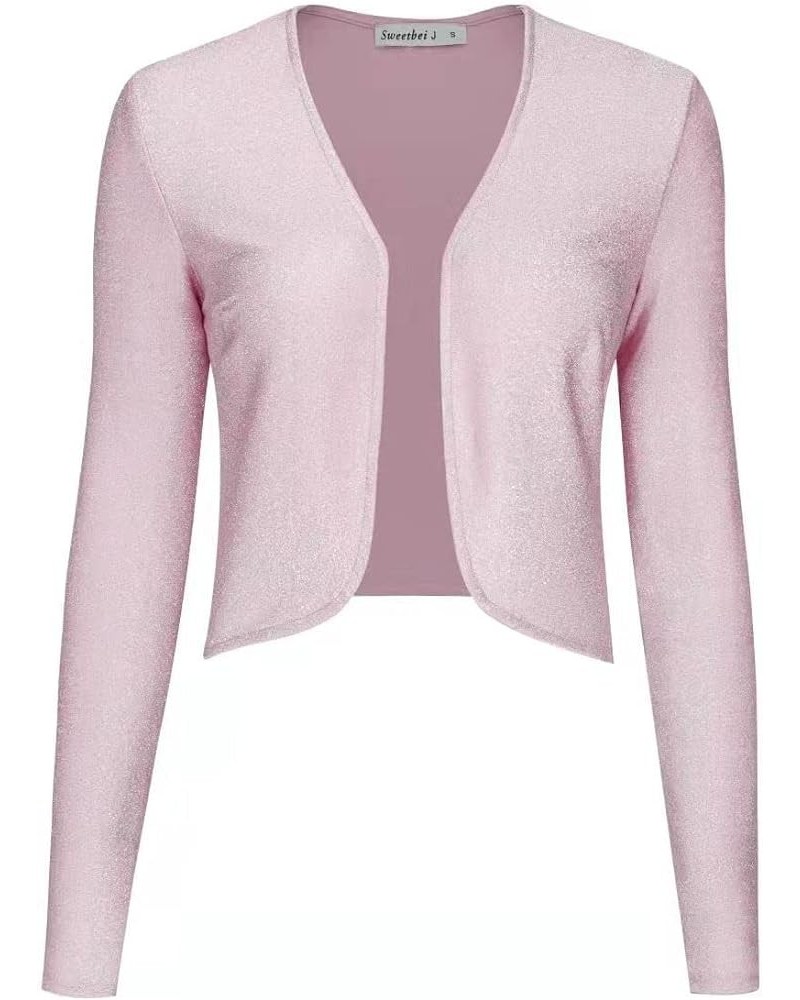 Womens Glitter Sparkle Long Sleeve Shrug Open Bolero Cardigan Pink $9.46 Sweaters