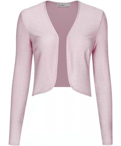 Womens Glitter Sparkle Long Sleeve Shrug Open Bolero Cardigan Pink $9.46 Sweaters