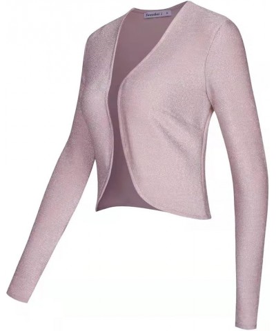 Womens Glitter Sparkle Long Sleeve Shrug Open Bolero Cardigan Pink $9.46 Sweaters