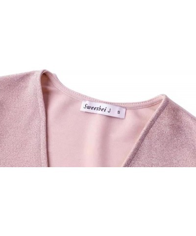 Womens Glitter Sparkle Long Sleeve Shrug Open Bolero Cardigan Pink $9.46 Sweaters