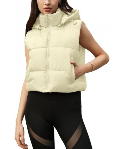 Women's Cropped Puffer Vest Hooded Zip Up Winter Sleeveless Jacket lightweight Outwear Padded Gilet with Pockets Apricot $7.4...