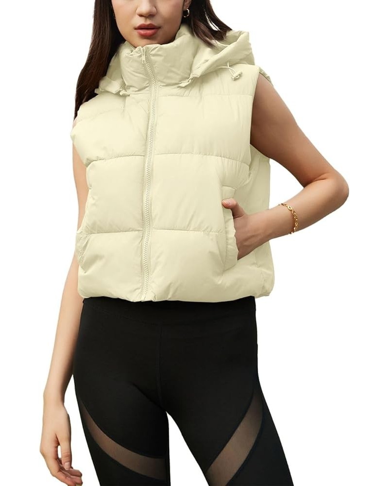Women's Cropped Puffer Vest Hooded Zip Up Winter Sleeveless Jacket lightweight Outwear Padded Gilet with Pockets Apricot $7.4...