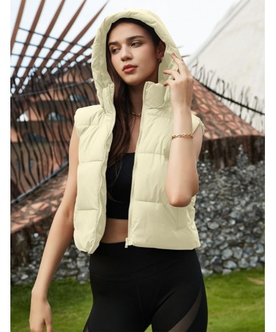 Women's Cropped Puffer Vest Hooded Zip Up Winter Sleeveless Jacket lightweight Outwear Padded Gilet with Pockets Apricot $7.4...