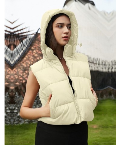 Women's Cropped Puffer Vest Hooded Zip Up Winter Sleeveless Jacket lightweight Outwear Padded Gilet with Pockets Apricot $7.4...