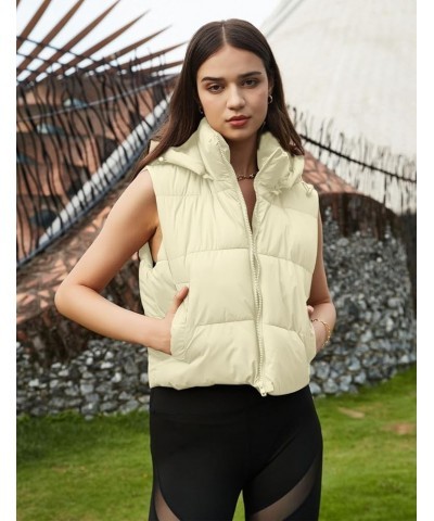 Women's Cropped Puffer Vest Hooded Zip Up Winter Sleeveless Jacket lightweight Outwear Padded Gilet with Pockets Apricot $7.4...