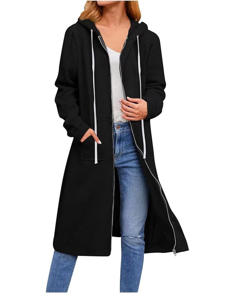 Women's Casual Hoodies, Solid Color Tunic Sweatshirt Long Hoodie with Jacket Pockets/Zip, Fashion Loose Long Sleeve Hooded Co...