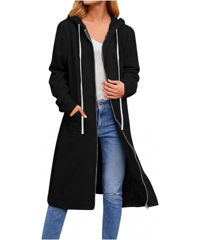 Women's Casual Hoodies, Solid Color Tunic Sweatshirt Long Hoodie with Jacket Pockets/Zip, Fashion Loose Long Sleeve Hooded Co...