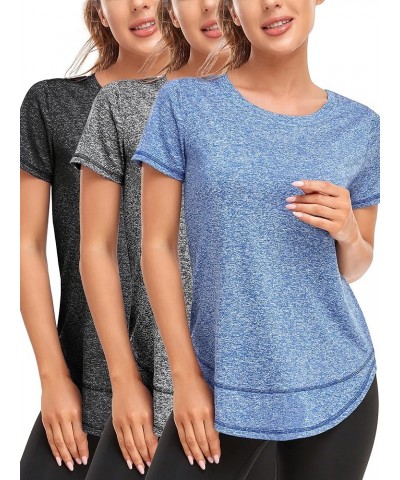 Women's Short Sleeve Workout Shirts Crewneck Sports Yoga Running Dry Fit Tops Side Split Tee Black/ Grey/ Blue $17.10 Activewear