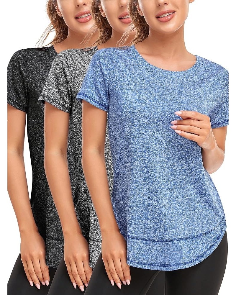 Women's Short Sleeve Workout Shirts Crewneck Sports Yoga Running Dry Fit Tops Side Split Tee Black/ Grey/ Blue $17.10 Activewear