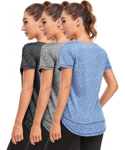 Women's Short Sleeve Workout Shirts Crewneck Sports Yoga Running Dry Fit Tops Side Split Tee Black/ Grey/ Blue $17.10 Activewear