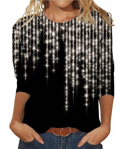 Women's Glitter Sequin Tops Trendy 3/4 Sleeve Cocktail Tops for Holiday Dressy Party Tunics Tops Black $8.27 Jackets