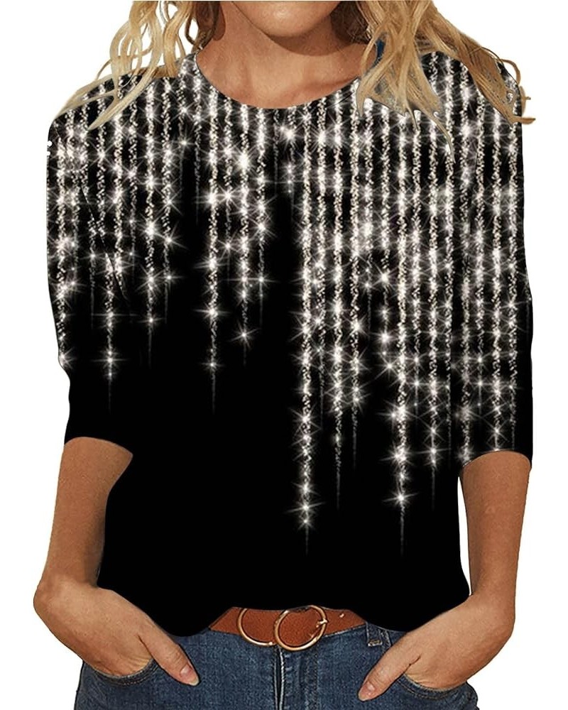 Women's Glitter Sequin Tops Trendy 3/4 Sleeve Cocktail Tops for Holiday Dressy Party Tunics Tops Black $8.27 Jackets