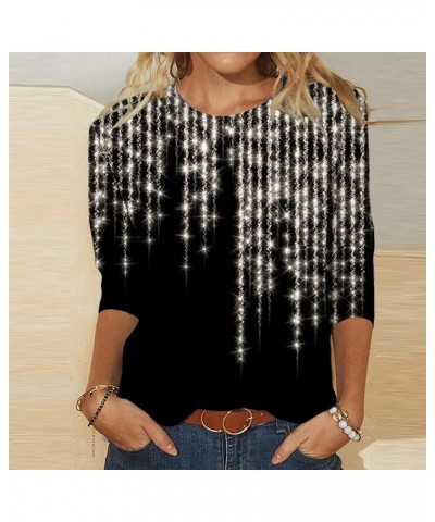 Women's Glitter Sequin Tops Trendy 3/4 Sleeve Cocktail Tops for Holiday Dressy Party Tunics Tops Black $8.27 Jackets