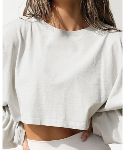 Women Long Sleeve Crop Tops Crewneck Casual Loose Workout Athletic Sweatshirts Pullover Tshirt Grey-white $12.96 Activewear