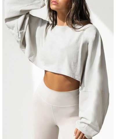 Women Long Sleeve Crop Tops Crewneck Casual Loose Workout Athletic Sweatshirts Pullover Tshirt Grey-white $12.96 Activewear