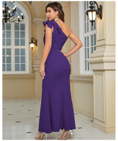 Women One Shoulder Formal Dresses Sleeveless Ruffle Bodycon High Split Cocktail Evening Gowns Party Maxi Dress Lightpurple $3...