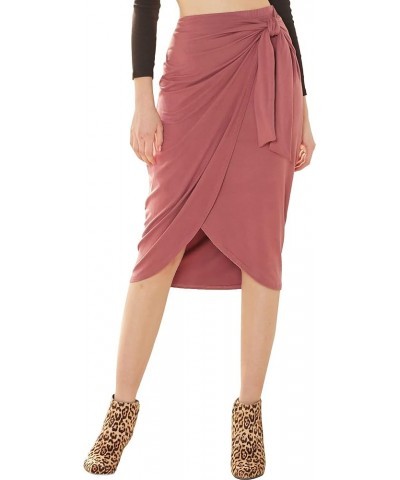 Women's Elastic High Waist Tie Front Wrap Asymmetrical Midi Pencil Skirt 1001 / Dk.marsala $8.93 Skirts