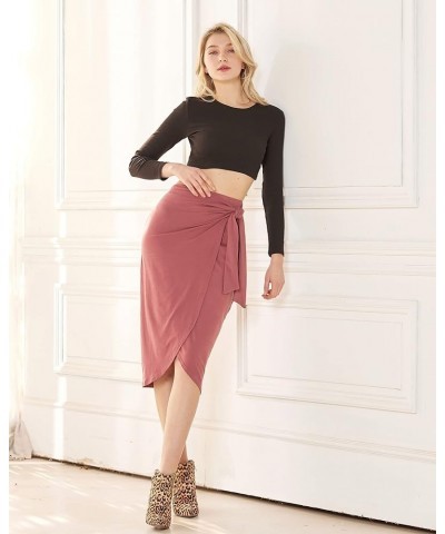 Women's Elastic High Waist Tie Front Wrap Asymmetrical Midi Pencil Skirt 1001 / Dk.marsala $8.93 Skirts