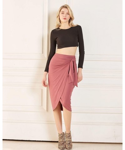 Women's Elastic High Waist Tie Front Wrap Asymmetrical Midi Pencil Skirt 1001 / Dk.marsala $8.93 Skirts